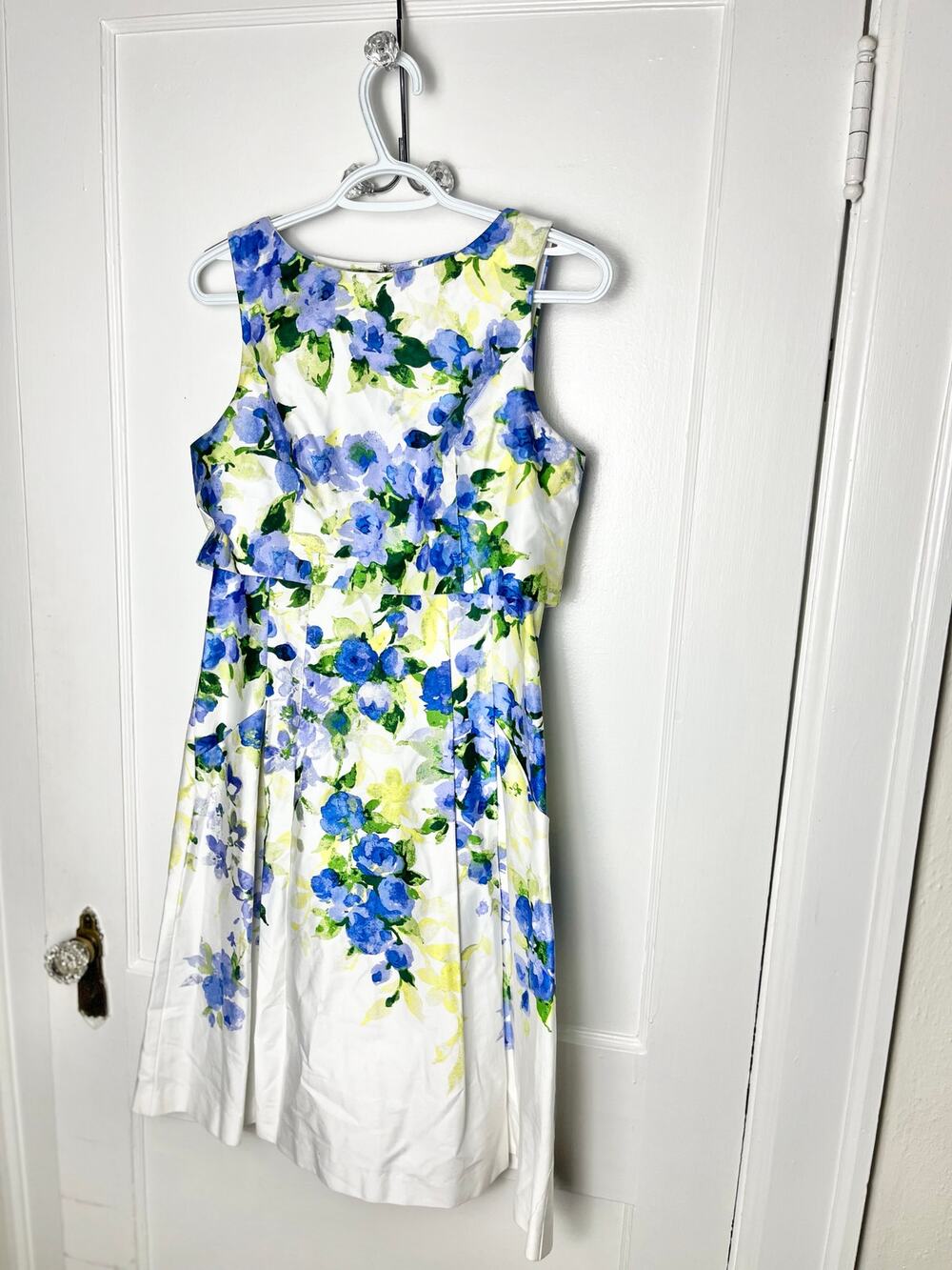 Lauren Ralph Lauren Women's Easter Blue Yellow Floral White A-Line Dress Size 4